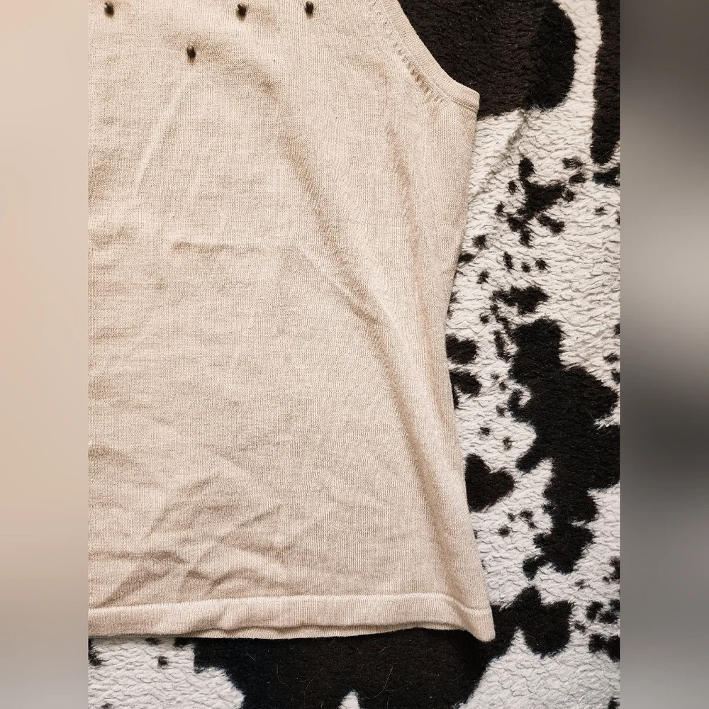 WOMEN'S 50'S/60'S STYLE SWEATER TANK - BEIGE MULTI - Picture 2 of 4